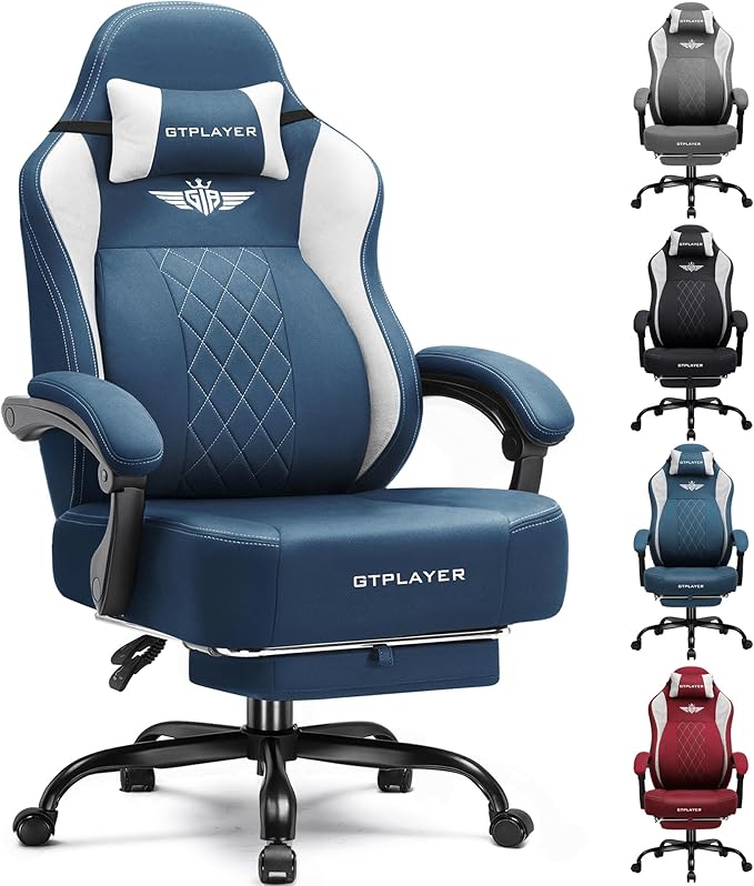 GTPLAYER Big and Tall Gaming Chair Breathable Fabric Computer Chair with Strong Lumbar Support Comfortable Office Chairs with Pocket Spring Cushion High Back Ergonomic Desk Chairs with Footrest