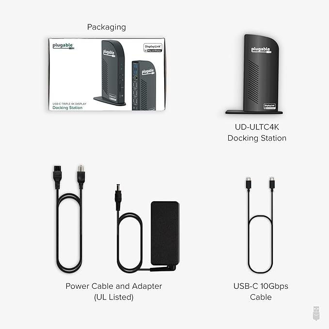 Plugable 13-in-1 USB C Docking Station 4K Triple Monitor with 100W Power Delivery | USB C Dock for Windows Mac ChromeOS Thunderbolt | Driver Required | 3X HDMI and 3X DisplayPort (UD-ULTC4K)
