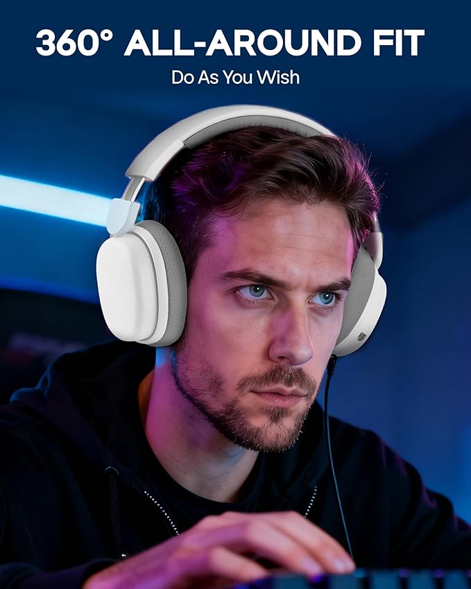 EPOMAKER X Aula G7 Pro Wireless Gaming Headset Dual Mode BT5.3 &amp 2.4GHz 7.1 Surround Sound 80+ Hour Battery RGB Light with Noise Canceling Mic for PS5 PS4 Switch PC (White)