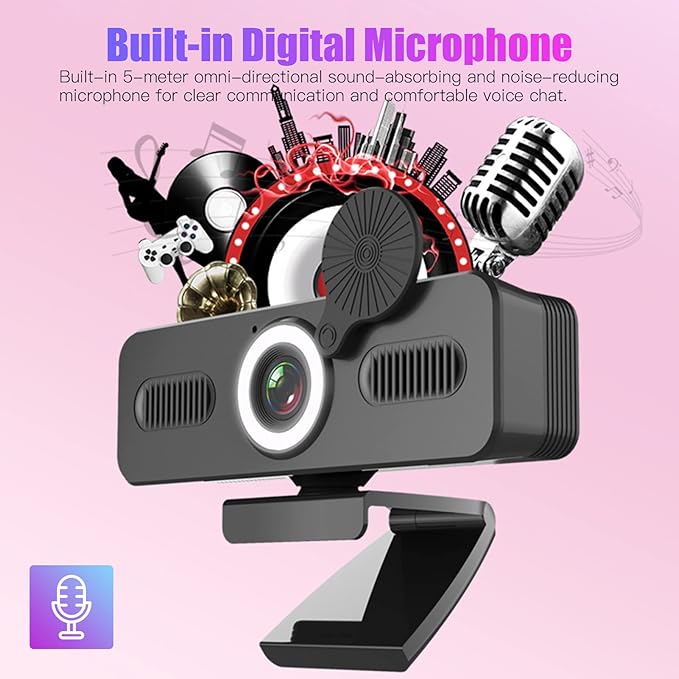 1080P HD Webcam Computer Webcam with Microphone USB PC Web Camera 120-degree Wide Angle with Fill-in Free Drive for Recording Calling Conferencing Gaming Compatible with Windows Vista iOS