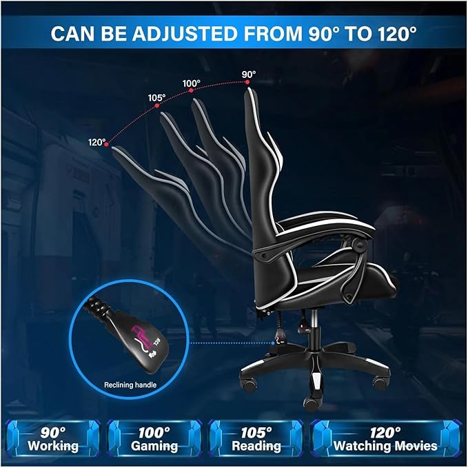 Managerial Chairs Height Adjustable Swivel Recliner Racing Office Computer Ergonomic Video Game Esports Chair W/Headrest&ampLumbar Pillow(Grey)