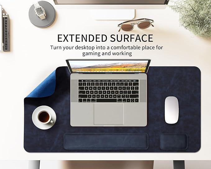 RENMTURE Large Mouse Pad and Keyboard Wrist Rest Desk Pad for Keyboard and Mouse Large Gaming Mouse Pad with Wrist Support Desk Mat for Work and Gaming (Blue)