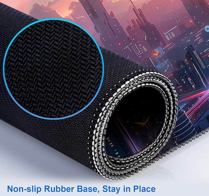 Digital Anime City Night View Office Art Desk Mat Female Aesthetic Style Oversized Stitched Edge Laptop Keyboard Desk Mat 35.4 x 15.7 x 0.12 Inches