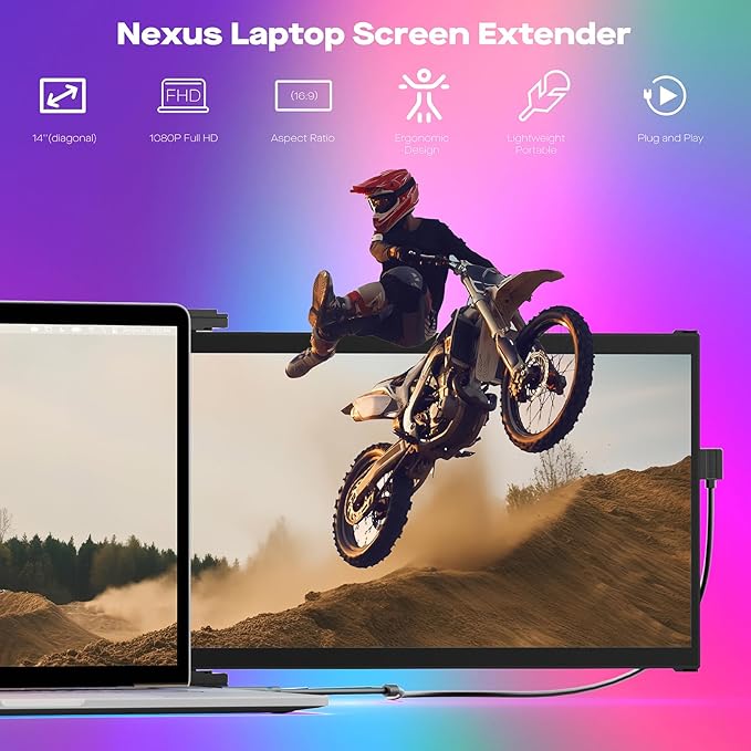 Nexus Laptop Screen Extender14'' Protable Monitor Plug and Play Laptop Monitor Extender for 14-17 LaptopsCompatible with Windows/Mac/Android/Switch