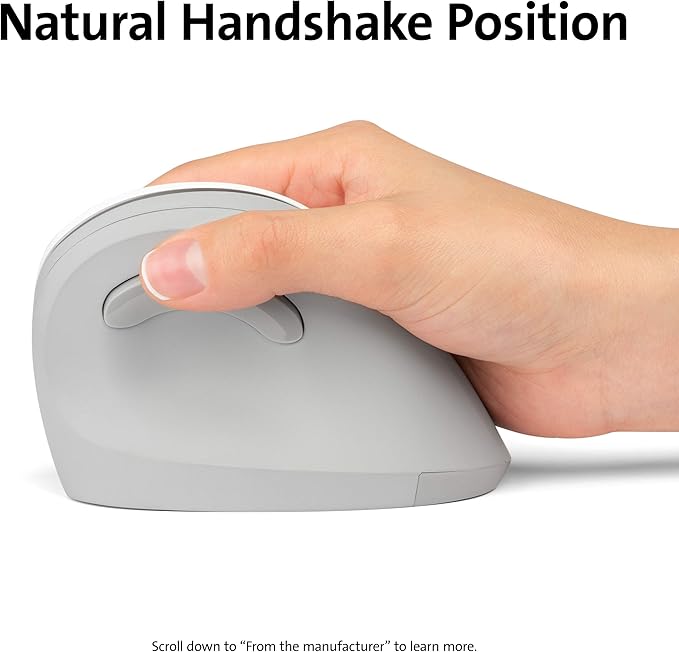 Kensington Pro Fit Ergo Vertical Wireless Mouse- Gray White