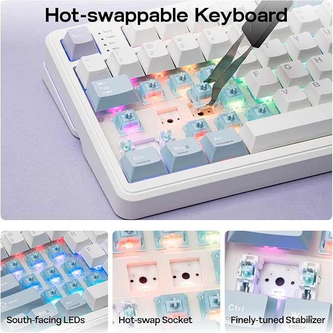 EPOMAKER TH99 PRO 96% Mechanical Keyboard with Screen &amp Knob 10000mAh 2.4Ghz/BT Hot Swap Custom Driver RGB Backlight PBT Keycap Wireless Gaming Keyboard for PC/Mac (Blue&ampWhite Sea Salt