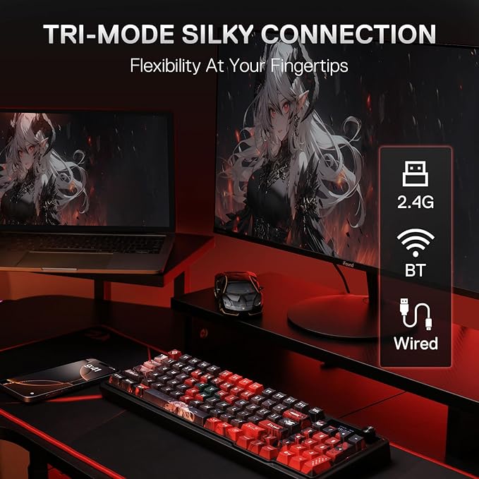 Redragon K719 PRO Wireless Gasket Gaming Keyboard w/Hype Screen &amp Knob 95 Keys Mechanical Keyboard Easy-Control 1.14’’ TFT Info Display 5-Layer Noise Dampening Custom Linear Switch Anime Edit