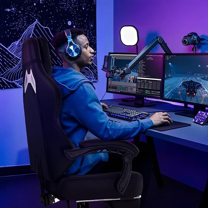 Waleaf Big and Tall Gaming Chair for Adults with Footrest 400lbs Weight Capacity Video Game Chairs for Office Ergonomic Computer Gaming Chair with Lumbar Support and Headrest (Purple)