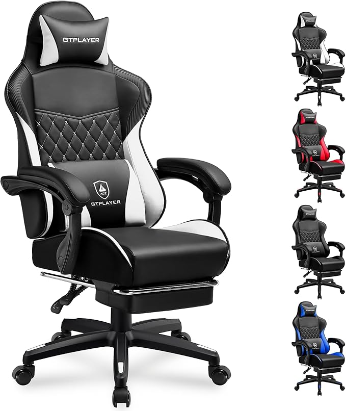 GTPLAYER Gaming Chair High Back Leather Computer Gaming Chair with Footrest Ergonomic Height Adjustable Office Chair with Removable Cover and Lumbar Support for Gaming and Work (WT)