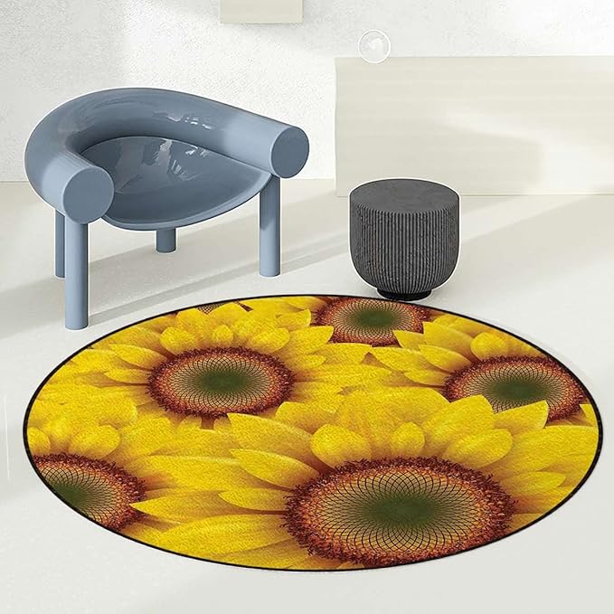 Orange YellowRound mat Washable Desk Chair Mats Summer Happiness Colorful Nature Print Carpeted Floor Anti-Slip Floor Protector Gaming Computer Chair Mat for Office Gaming Diameter 47.2 in