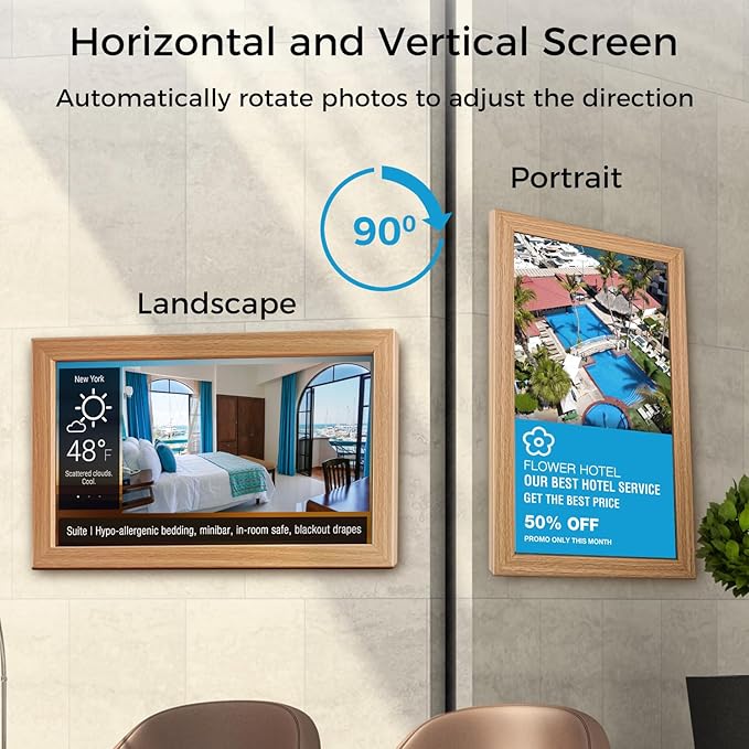 Sungale 21.5 Commercial Digital Signage Desktop and Wall-Hanging Auto Rotate in Landscape and Portrait Mode HD IPS LCD Screen Remote Content Management Anytime Anywhere