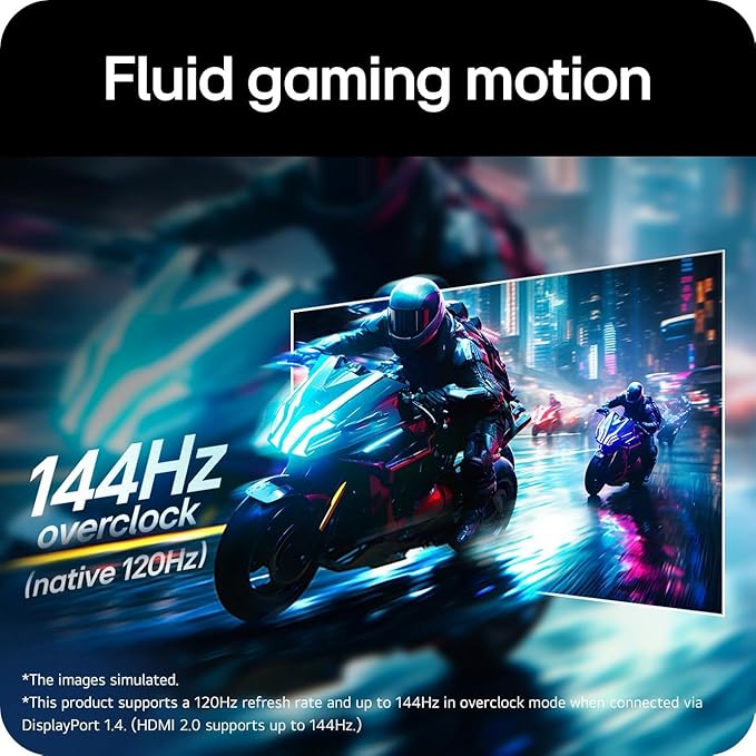 LG Ultra Smooth 27 Gaming Monitor 144Hz Overclock AMD FreeSync &amp G-Sync Compatible 1ms Response IPS Panel with Crosshair and Black Stabilizer with HDMI and HDMI to VGA Cable