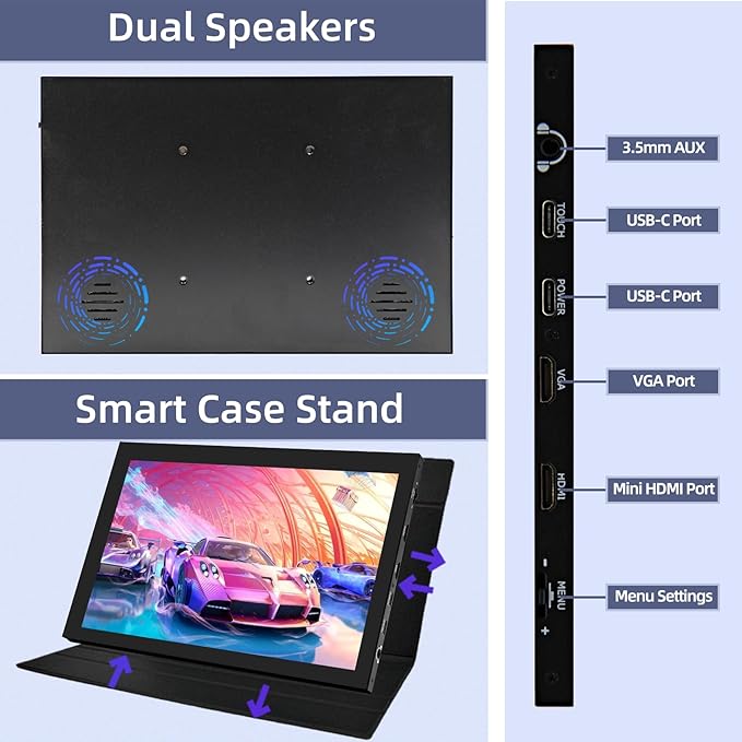 10.1inch Touchscreen Monitor 1280x800 Dual-Speaker HDMI VGA Portable Monitor for PC/Laptop/Raspberry Pi/Banana Pi/Game Console