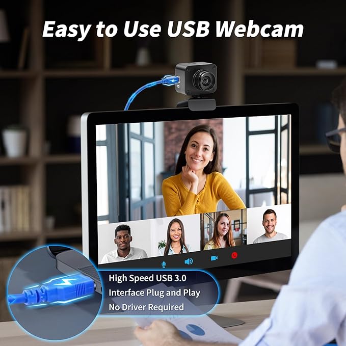 MOKOSE USB Camera 4K USB3.0 Manual Focus Webcam with 4.2mm Wide Angle Lens IMX678 1/1.8 8MP Sensor Support YUY2 Web Camera for Desktop Computer Laptop