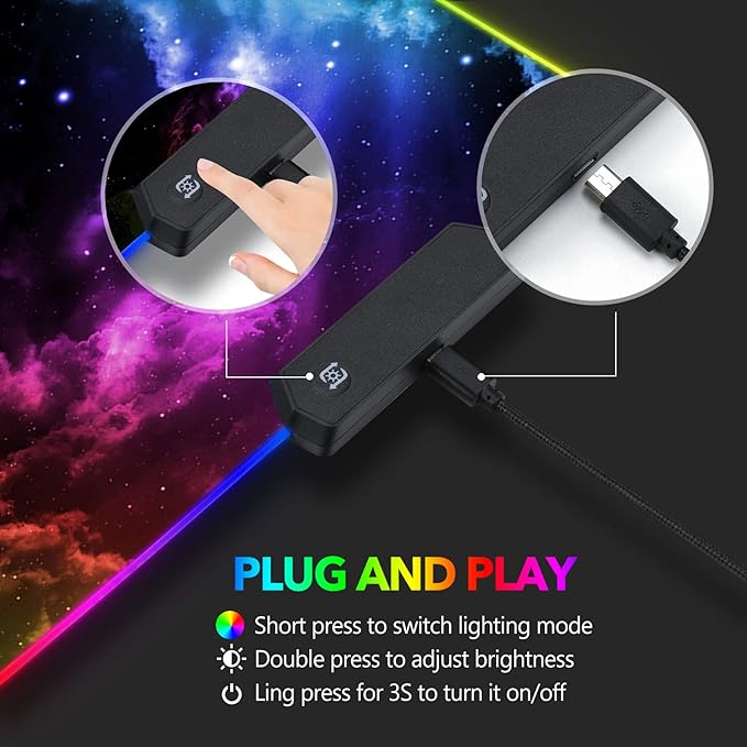 AIMSA Large RGB Gaming Mouse Pad Keyboard Mousepad Led Extended 35.4 x 15.8 inch Non-Slip Rubber Base with 14 Lighting Modes Big Desk Mat Waterproof Nebula Universe