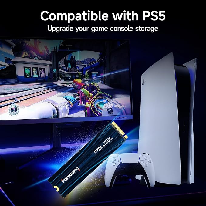fanxiang 1TB NVMe SSD PCIe Gen 4 Gaming SSD for PS5 Up to 7000MB/s M.2 2280 SSD Compatible with PS5 Storage Expansion Internal Solid State Drive for Gamers Professionals Creators S880E