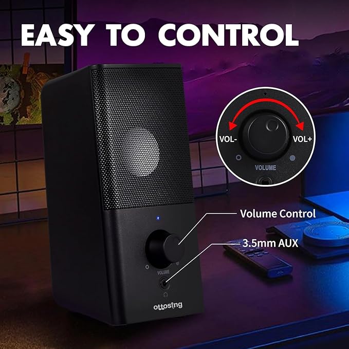 H21 Computer Speakers for Desktop PC Full Stereo Sound USB-Powered Gaming Monitor Speaker with 3.5mm Aux Multimedia for Laptop/Desktop/Tablets/Phone(Black)