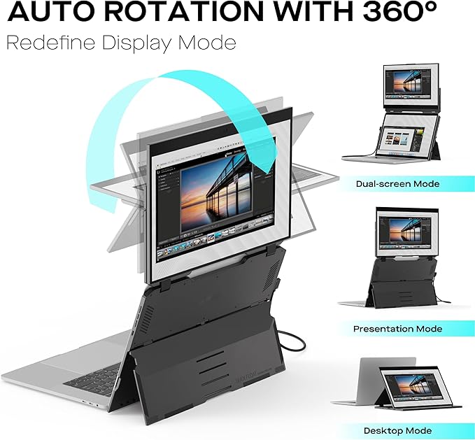 Portable Monitor - Mobile Pixels 15.6 Duex Float Portable Stacked Monitor FHD IPS Touchscreen (Built-in Kickstand) USB C/HDMI Laptop Screen Extender Compatible with Windows/MacOS/ChromeOS/Switch