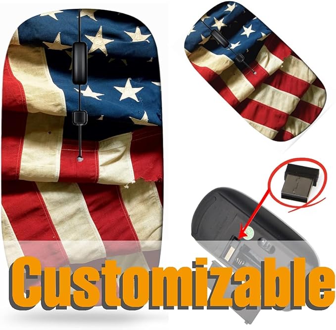 maizi Small Wireless Mouse for Personal Computer Laptop MacBook Small Wireless Mice Image ID: 608955 US Flag 48 States Flag Travel Mouse 2.4G USB Receiver Printed in USA