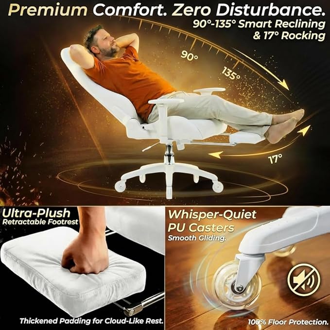 Dowinx Big and Tall Gaming Chair with Suede Fabric Breathable Game Chairs for Adults with Oversized Thick Seat for 440lbs Ergonomic Gamer Chair for Streaming &amp Long Gaming Sessions White