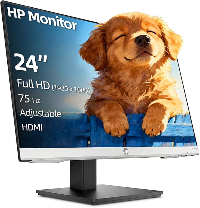 HP 24 FHD Business Office Monitor 3-Side Borderless 75Hz AMD FreeSync 1ms (VRB) VESA Highly Tilt Adjustable Stand Built-in Speakers HDMI &amp DisplayPort &amp VGA