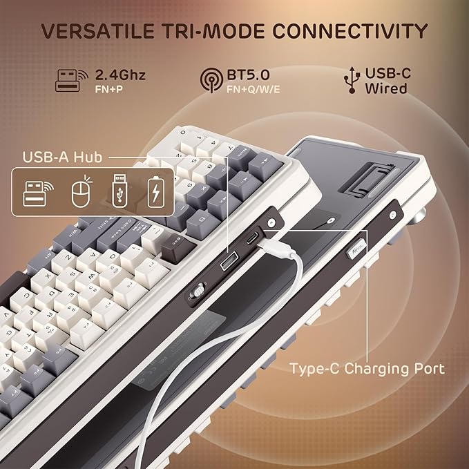 RK ROYAL KLUDGE L98 Wireless Mechanical Keyboard w/Left-Handed Southpaw Design Numpad &amp Hot Swappable Knob Tri-Mode 95% Keyboard BT/2.4G/USB-C Pro Software Gasket Mount Massive 8000mAh Battery
