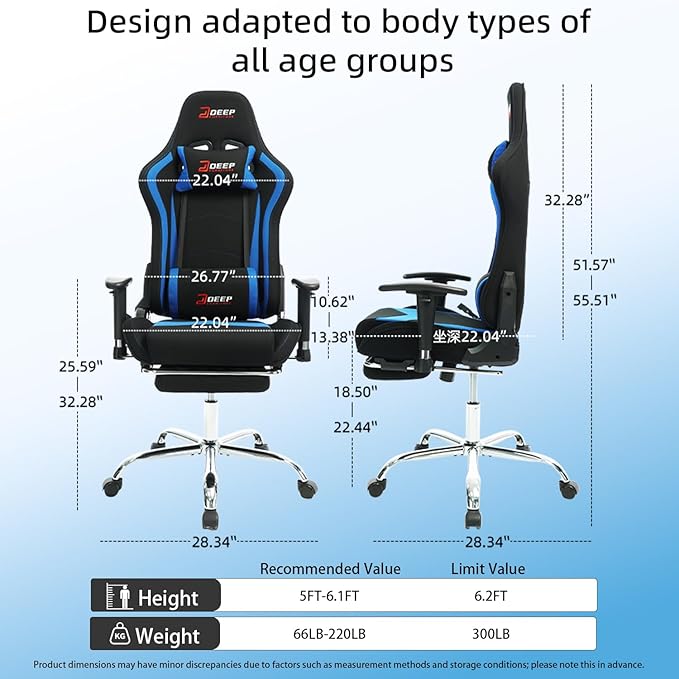 Fabric Gaming Chair Skin-Friendly and Breathable Manufactured by A Reputable Manufacturer Safe and Stable Specially Designed for Gaming.with Footrest Mg(1005-Deepblue)