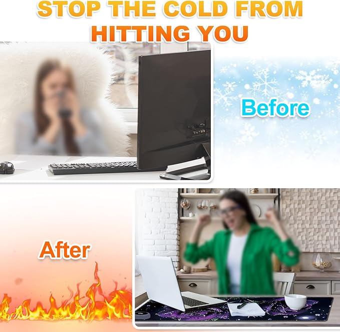 Heated Desk Pad 31.5 x 13 3 Large Heated Mouse Pad with Heat Levels (40°C/45°C/50°C) &amp 3H Auto Shut-Off Desk Mat Fast Heating PU Leather Warmer Mousepad for Home Office - Purple Rose Flowers