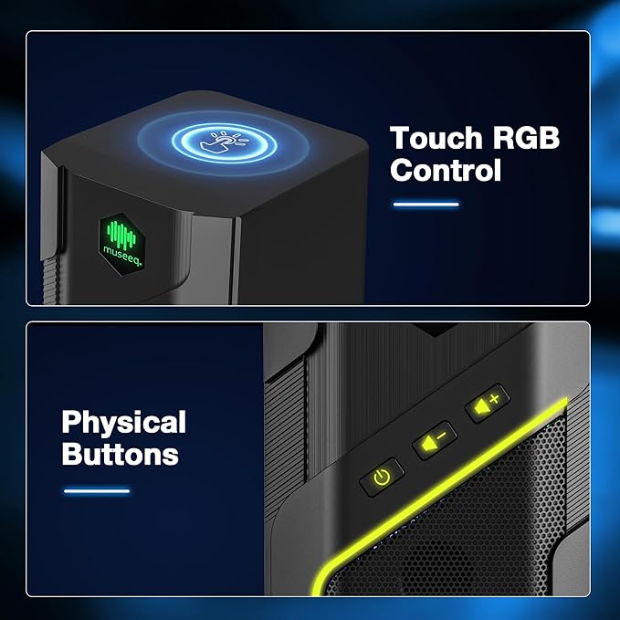 RGB Computer Speakers with Bluetooth 5.1 2.0 USB Powered Desktop Speakers with 21 RGB Light Modes Touch Control 3.5mm AUX Stereo Sound and Heavy Bass for PC Gaming and Office