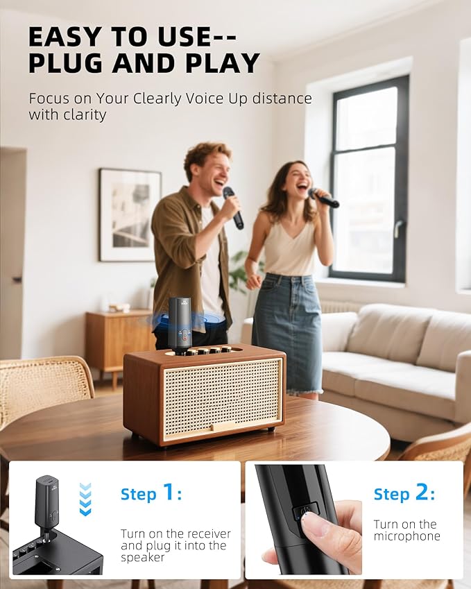LEKATO Wireless Microphone 2.4GHz Rechargeable Dual Handheld Wireless Dynamic Microphone System Set with 1/4 Receiver Professional Cordless Microphone for Karaoke Wedding Party Speech Church