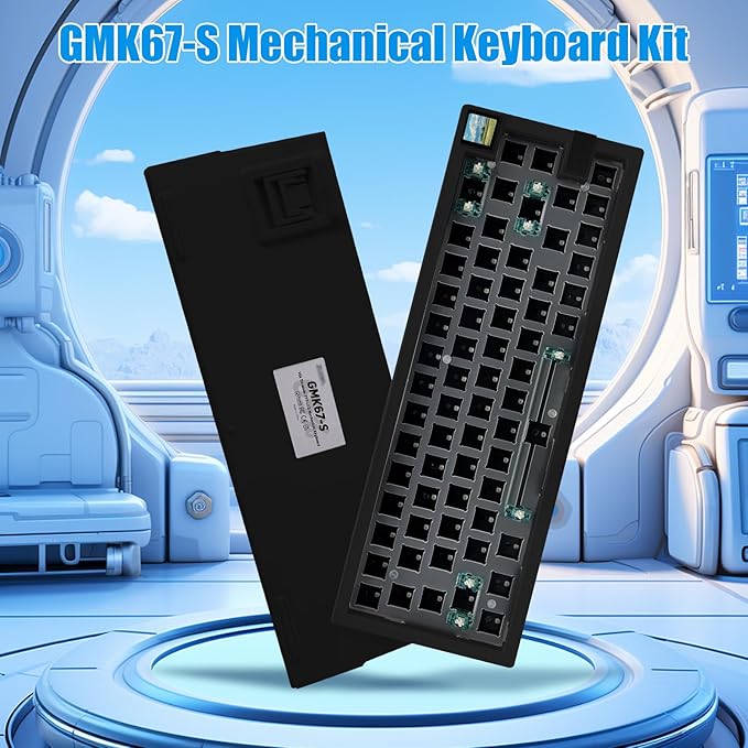 GMK67S Keyboard Barebones Kit65% Gasket Mount Hot Swap PCB Tri-Mode BT5.0/2.4G/Type-C Wireless Mechanical Keyboard with TFT-LCD Screen VIA Programmable Custom RGB Gaming Keybaord DIY Kit (Black)