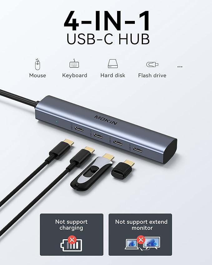 USB C Hub10Gbps USBC Splitter for Laptop4 Ports USB C to USBC Hub Multiport Adapter for MacBook Pro/AiriPadPhoneSurface ProChromebook Dell HP Lenovoetc (Not Support Charging/Extend Monitor)