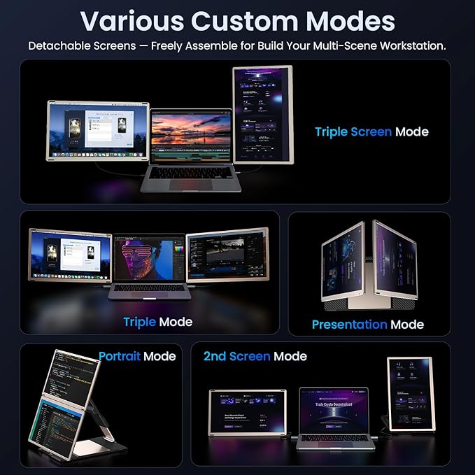 15.6 Laptop Screen Extender 1080P FHD Laptop Monitor Extender 235° Rotating Detachable Dual Monitor Plug &amp Play Triple Screen for 13-17.3 Laptops Compatible with Mac/Windows/Android &amp D