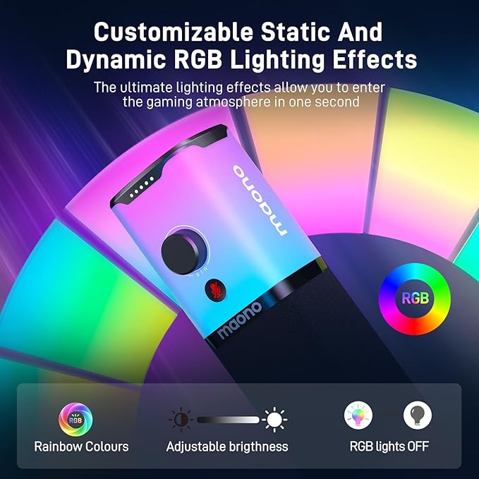 MAONO USB/XLR Podcasting Microphone for PC Gaming Streaming Dynamic Mic with Mute Button Software-RGB Desktop StandComputer Mic for Video Studio Recording-PD100XRGB