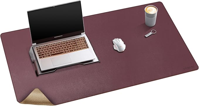 Mydours Dual-Sided Desk Pad 40 x 20Large Mouse mats Cork &amp PU Leather for Office and Home Work Waterproof Desk Mats on The Top of Desks (Burgundy)