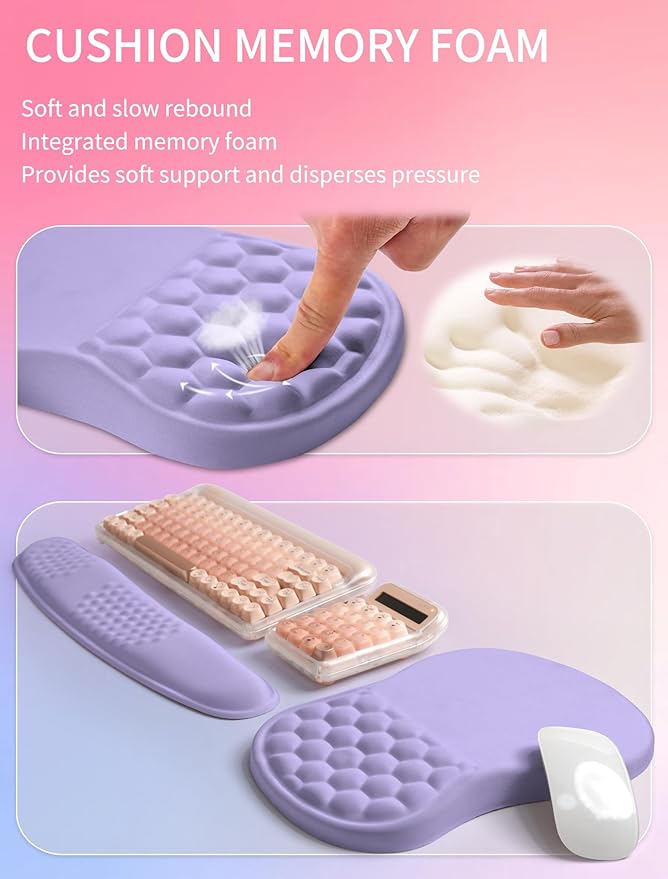 Hokafenle 2in1 Combination Wave Keyboard Wrist Rest and Ergonomic Curvature Mouse Pad Wrist Support for Relieve Wrist Pain Filled with Soft Cushion Memory Foam Purplish Blue