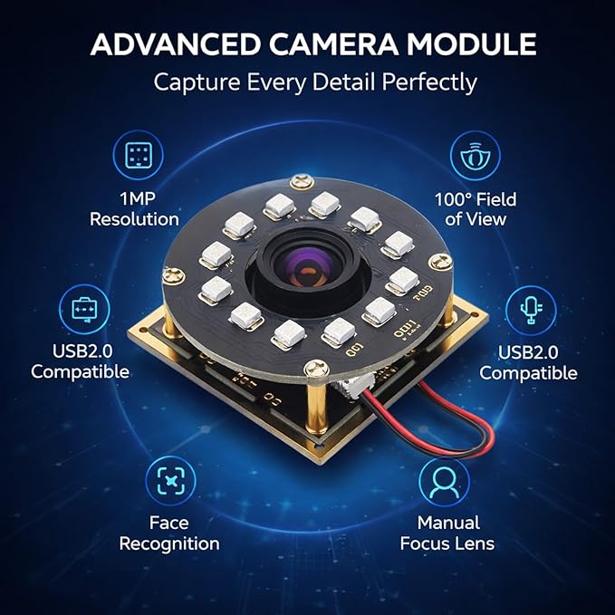 HD USB Camera Module 1MP Small Tiny Focusable Webcam with IR Web Interface and OV9726 - Manual Focus Wide Compatibility Industrial Use
