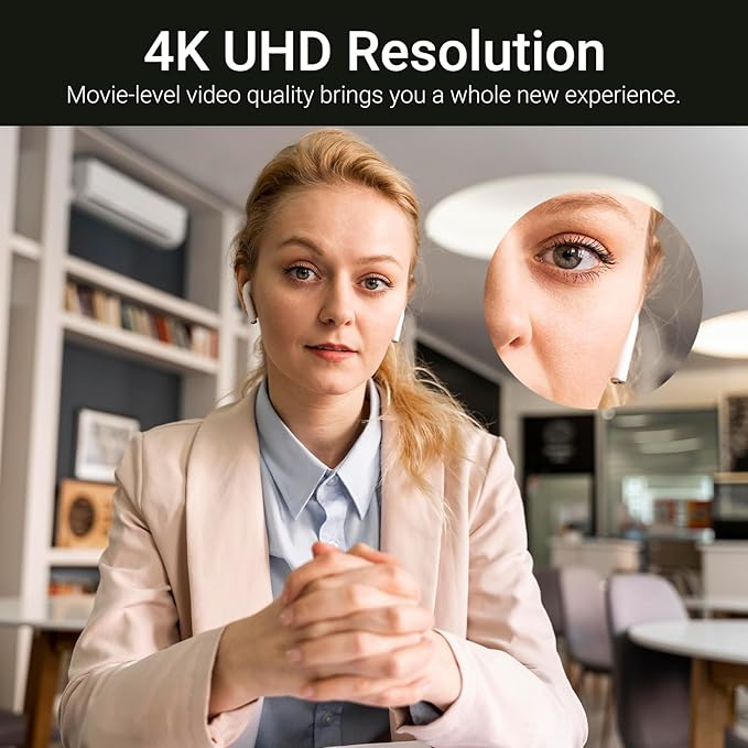Tiny 4K PTZ Webcam HDR ½.8 Sensor Auto-Frame Gesture Control Built-in Pickup Support USB Audio and Video Output for Online Meetings Online Chats Online Classes Live Streaming etc.