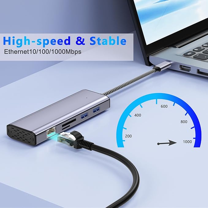 Docking Station Dual Monitor USB C to Dual HDMI Adapter 10 in 1 Laptop Docking Station 3 Monitors with HDMI/VGA/PD/Ethernet/USB/SD/TF/3.5mm Audio
