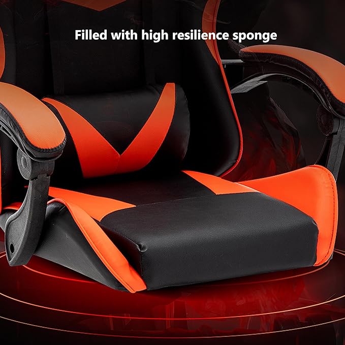 Video Game Chairs with Footrest Gamer Chair for Adults Leather Swivel Gaming Chair 350Lb Capacity Reclining Computer Chair with Headrest and Lumbar SupportGoldHeight 109119CM