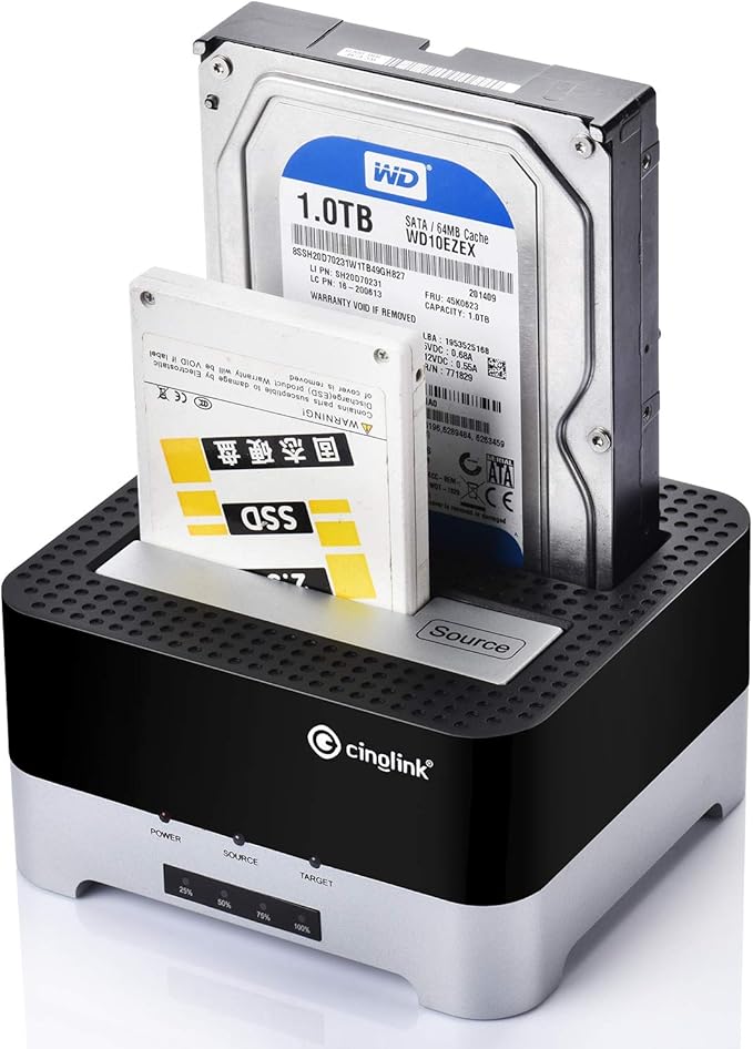 Clone Dock HDD duplicator Disk Drive Hard Reader SATA Hard Drive Docking Station USB 3.0 SSD HDD Docking Station Dual Bay for 2.5 or 3.5inch HDD with Hard Drive Duplicator/Cloner 12 TB (Docking)