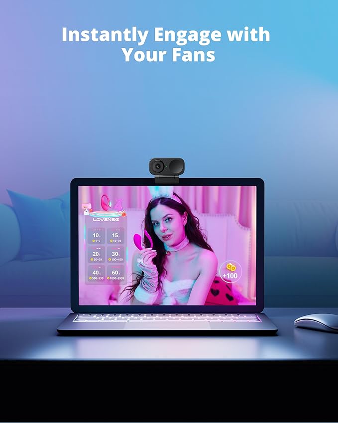 LOVENSE Webcam 2 4k for PC Live Streaming Camera 1/2 Sensor True Focus Al Noise Canceling Hand Gesture Control Mobile Control Auto Framing Customizable Audio Modes Microphones Privacy Control