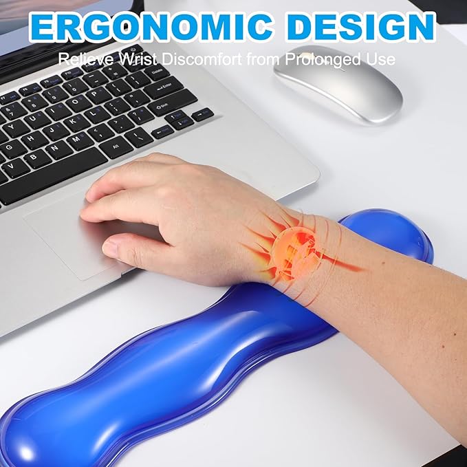 PATIKIL Gel Wrist Rest Ergonomic Silicone Gel Mouse Pad Mouse Wrist Support Cool Touch Cushion for Mouse Computer Laptop Home Office WorkPad Set Blue