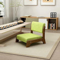 ELEFOCUS Japanese Floor Chair with Back SupportLow-Back Meditation Floor Seat with Soft CushionPortable Timber Armless Tatami Chair(Green Cotton a)