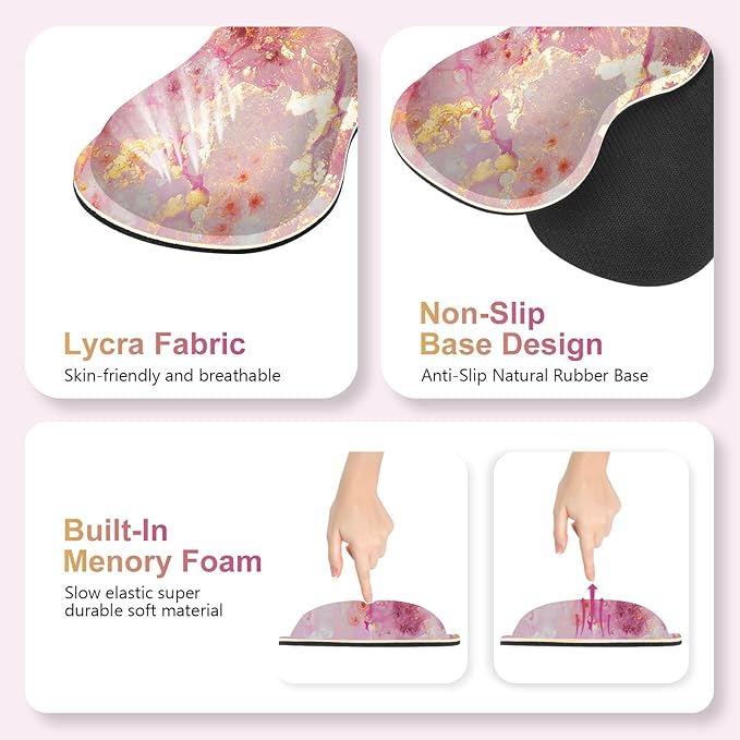 Gaming Mouse Pad Keyboard Wrist Support 4 in1 Mousepad Set with Wrist Keyboard Rest Computer Desk Mat Non-Slip Desk Pad Protector with Memory Foam Easy Typing Pain Relief I Nice Pink Marble