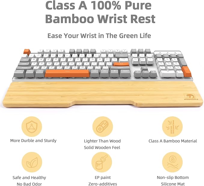 Bamboo Wrist Rest for Computer Keyboard Ergonomic Mechanical Keyboard Wrist Pad Hard Wrist Rest for Easy Typing Pain Relief Anti-Slip Keyboard Rest for Laptop/PC Gaming/Mac (Full Size)