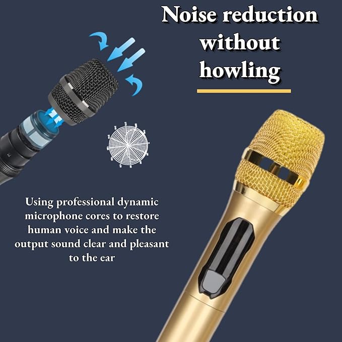 Cuifati Cordless Microphone Dual Digital DynamicMicrophone with Receiver 50m Range 3.5mm AdapterMicrophone with Smart LED Display for Singing Karaoke Meeting Wedding (Gold)