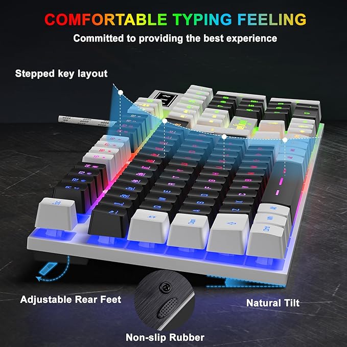 BlueFinger RGB Gaming Keyboard and Backlit Mouse Combo USB Wired LED Gaming Set for Laptop PC Computer Game and Work (White &amp Black)