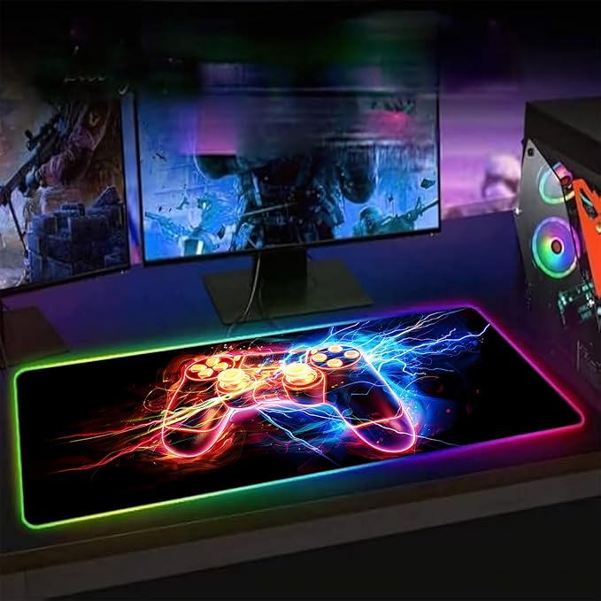 XL Led Gaming Mouse Pad with 14 Light Modes - Light Up Gamer Mouse Pad31.5 x 11.8in Non-Slip Gamepad Style RGB Large Gamer MousepadBlack Long Glowing Gaming Accessories for DeskWaterproof
