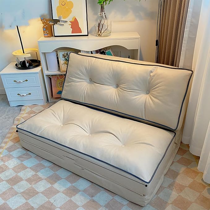 5-Position Adjustable Floor Sofa Chair with Back Support Adult Padded Floor Seats for Gaming Meditation Indoor Chaise Lounge Chair for Living Room Bedroom Beige-110CM/43INCH